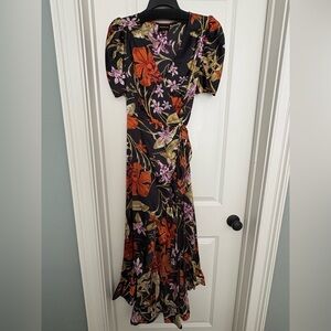 Sugarlips Black Floral Satin Maxi Dress